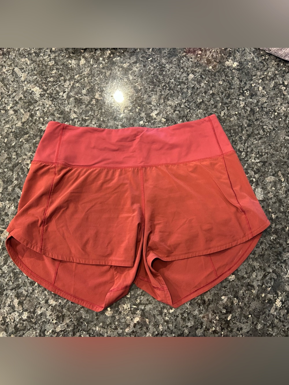 lululemon athletica speed up Coral-Red Layered Athletic Shorts- 4 inch inseam